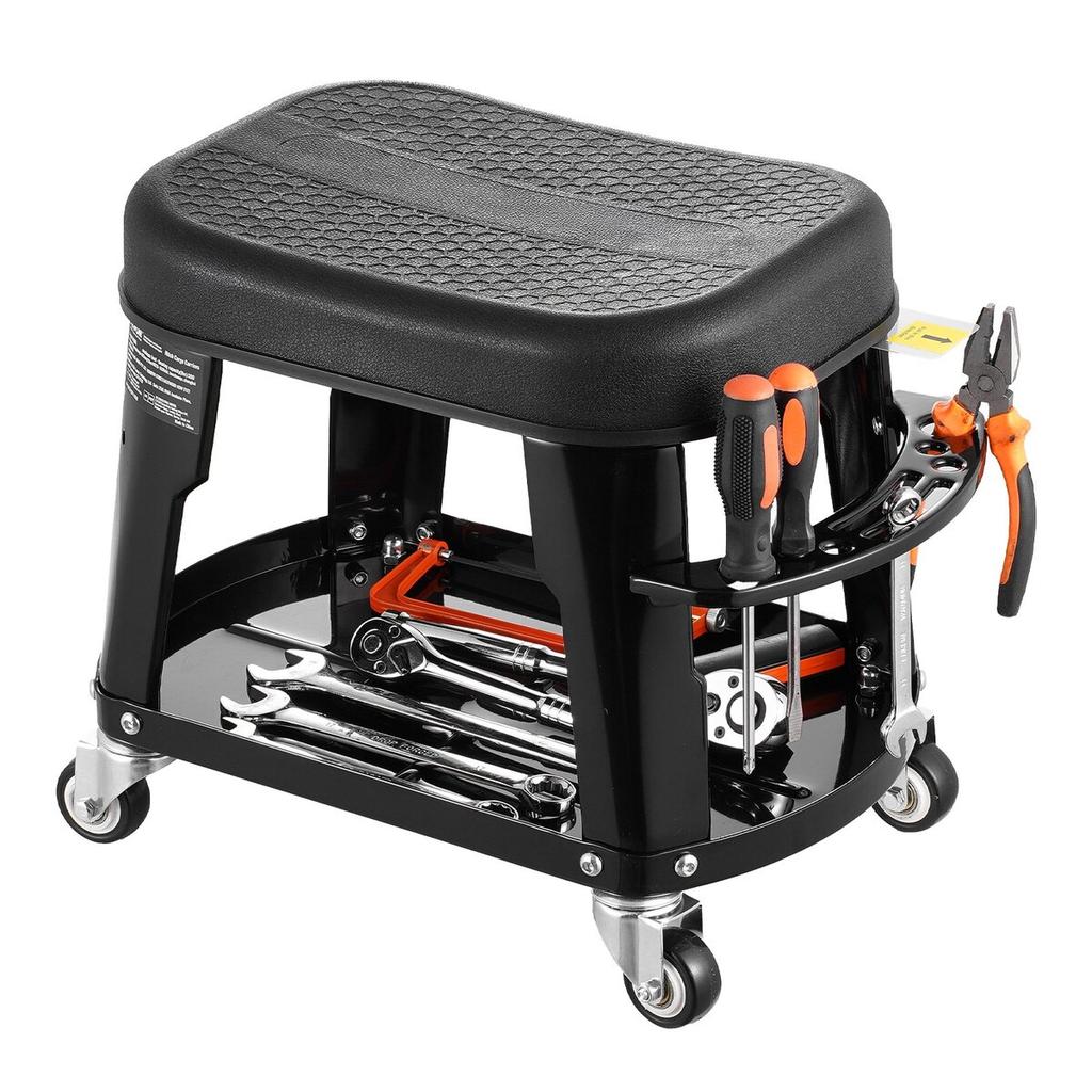 Mechanic Stool Rolling Workshop Seat 300 lbs Load with Wheels & Tool Tray
