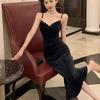 Velvet Dress Women's Morning Inside Temperament Socialite Medium and Long Suspender Skirt Pleated Waist Hip Skirt