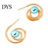 Golden Plated Earrings 1 Pair Women Hollow Spiral Design Multi-Color Lightweight Faux Gemstones Inlaid Electroplated Jewelry Accessories