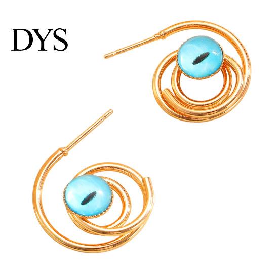 Golden Plated Earrings 1 Pair Women Hollow Spiral Design Multi-Color Lightweight Faux Gemstones Inlaid Electroplated Jewelry Accessories