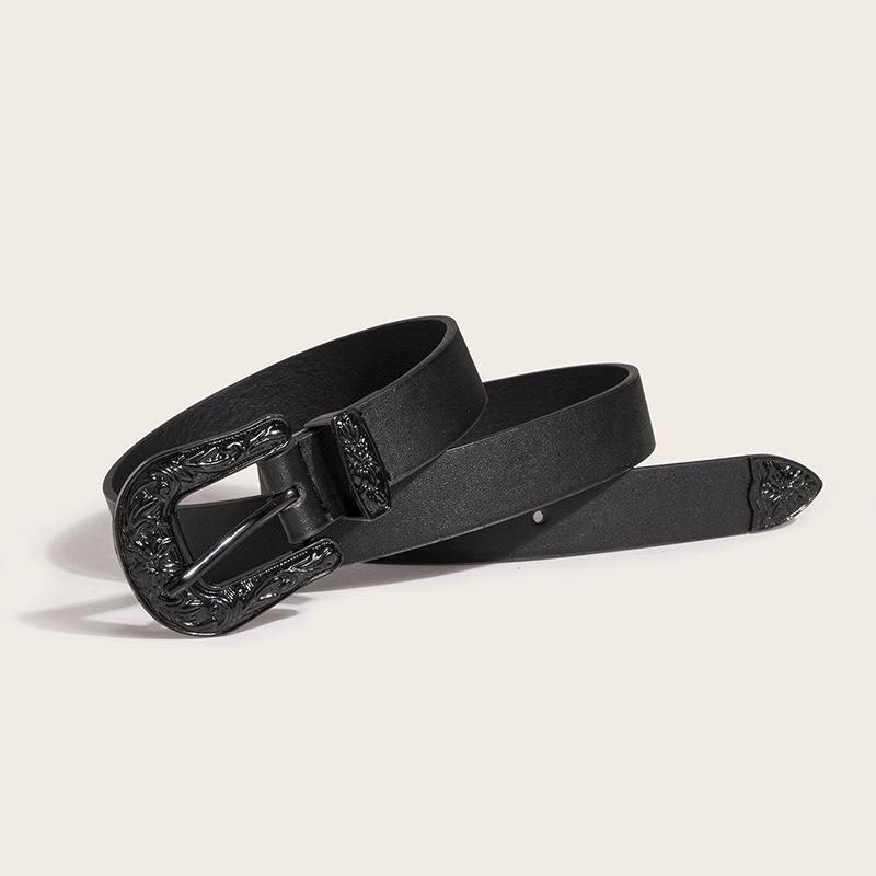 New Women's Spray Paint Buckle Western Handsome Fashion Engraving Retro PU Belt Neutral Personality Trendy Women's Belt