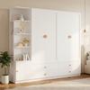 Large Wardrobe, White, 200 x 225 x 45 cm, with 3 Clothes Rails, 4 Drawers, Storage Space, for Bedroom, Children's Room, Hallway & Office