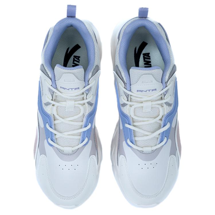 Anta Breakthrough Leather Casual Slip-Resistant Durable Low-Top Lifestyle Shoes Women sneaker White Purple Blue 122518860R-2