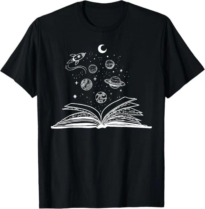 Space Books Bookworm Astronomy Science Galaxy Planet T-Shirt 2XL