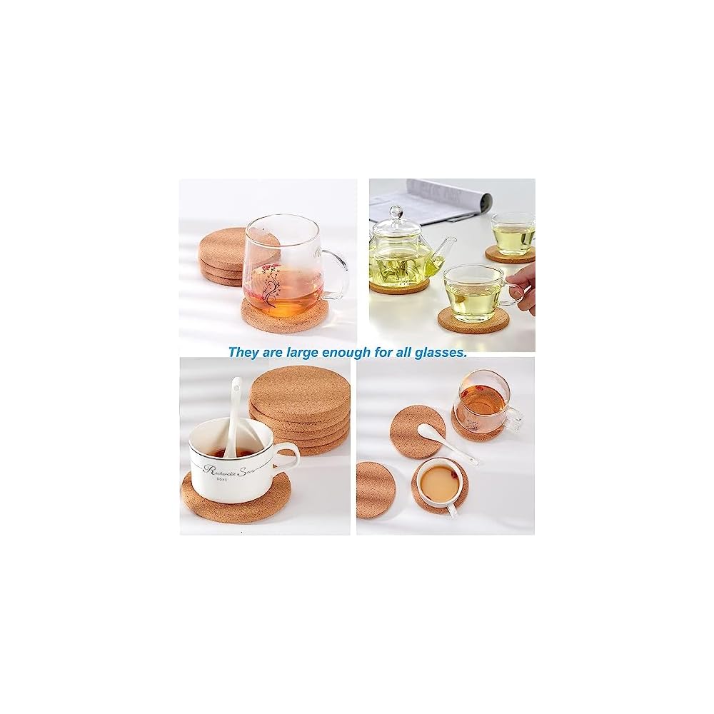 Roseelf Stylish Cork Coasters, 5mm Thick, 10cm Diameter, Round, 100 Pieces, Heat Resistant,