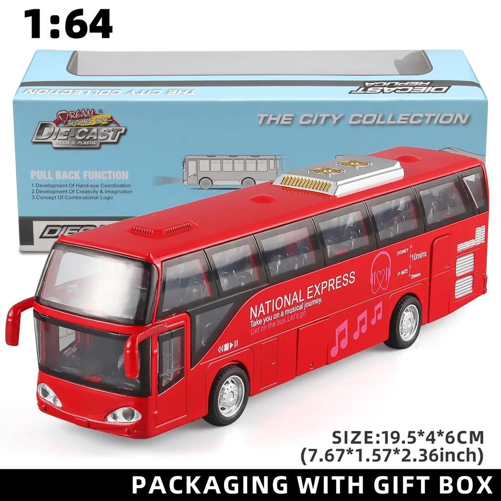 1/64 Children's Bus Alloy Model with Sound & Light Features - Fun & Interactive - Ideal for Playtime, Learning, Or Decorating