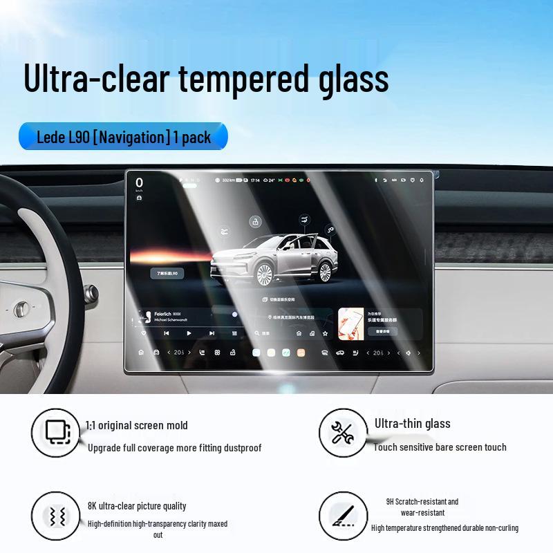 Compatible Tempered Film Protector for Nio LeDao L90: Center Console, Navigation, Instrument Panel, and Display Screen.