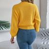 Women's Fashion Solid Color Cable-knit Long-sleeved Waist Pullover Sweater