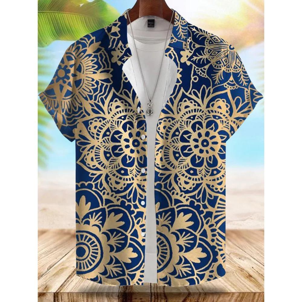 Seaside Hawaiian Style Men's Shirt Summer Vacation Casual Men's Short-sleeved Shirt Outdoor Beach Loose Comfortable Men's Shirt