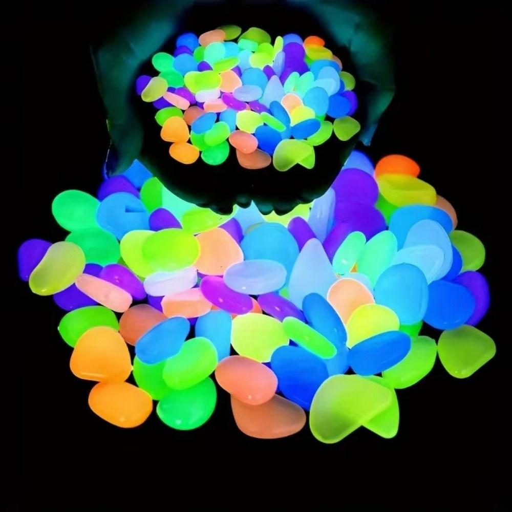600Pcs Mini Glow in The Dark Pebble Colorful Resin Aquarium Decoration Stone Glowing Effect 1cm Fish Tank Luminous Stone Terrace