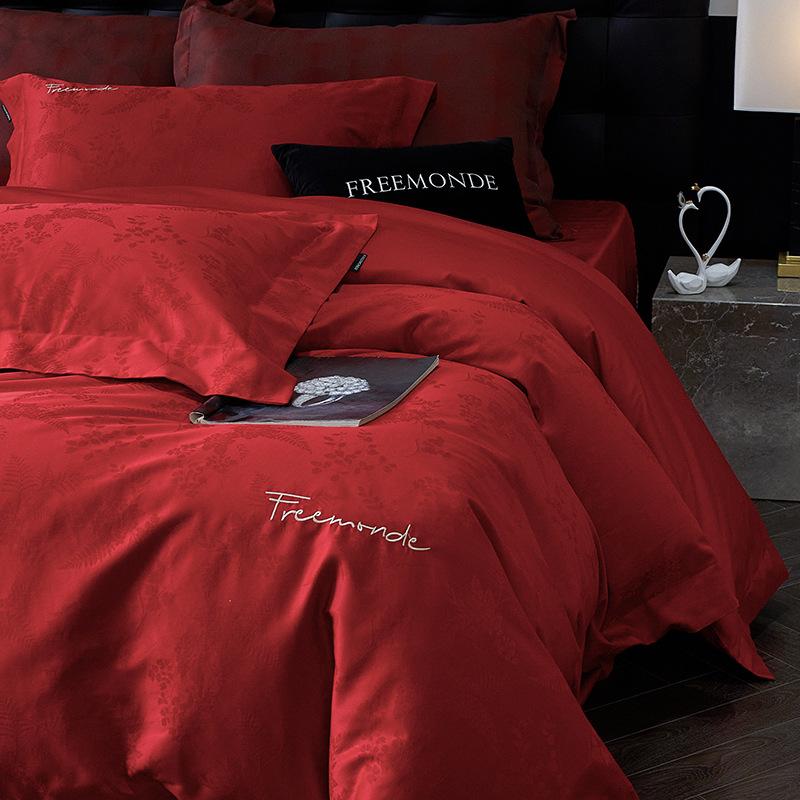 Wedding Wind S100 Super Soft Long-Staple Cotton, Jacquard Wedding Red Bedding Kit For All Seasons