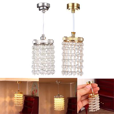 1/12 Scale Miniature Crystal Chandelier For Dollhouse With LED Lighting Easy Installation Metal Craft Accessory
