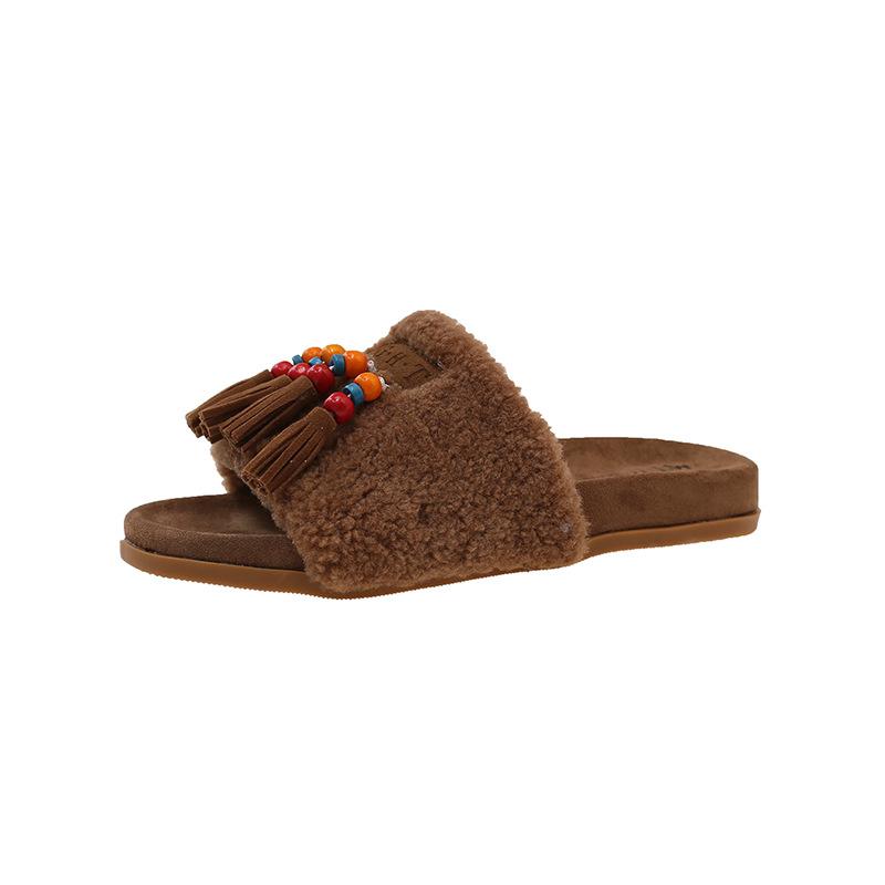 Popular British platform beach shoes summer new one-pedal lazy slippers versatile colorful fringed bag head slippers