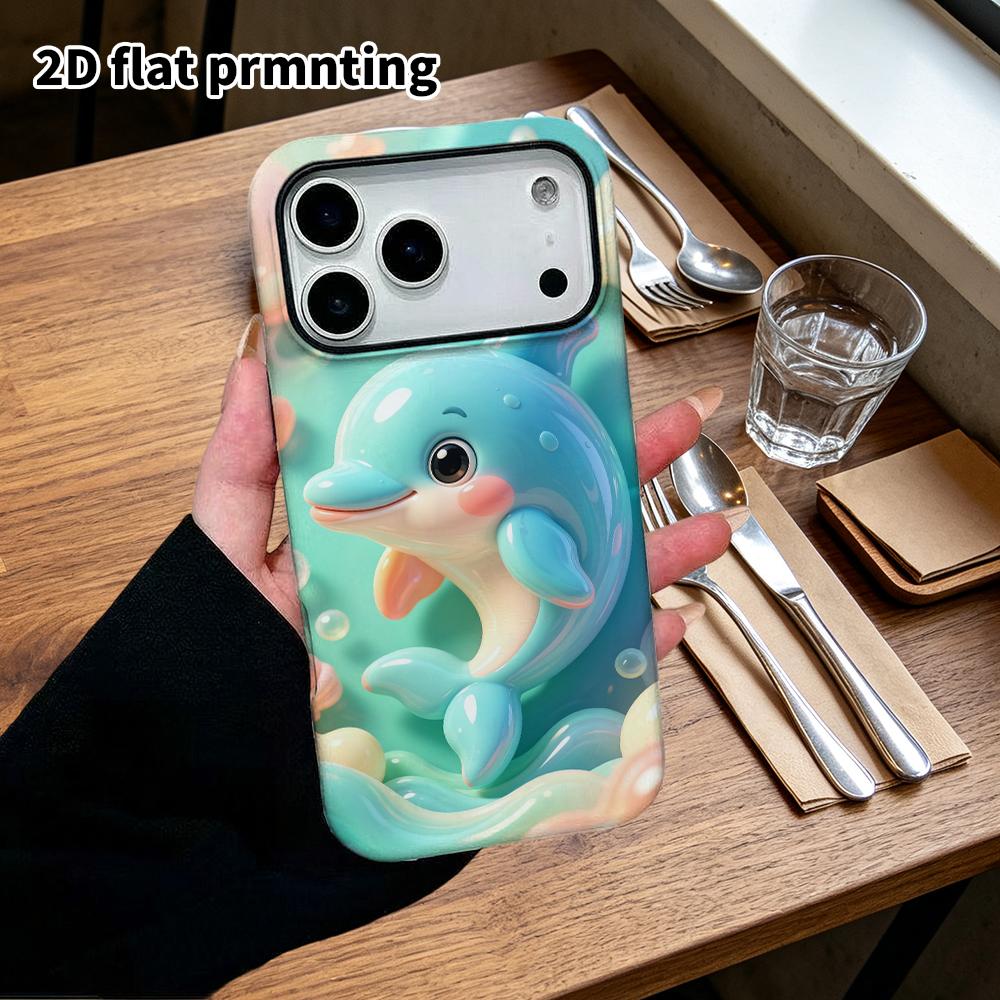 Phone Case: 2D Flat Design Suitable for iPhone 18 17 16 15 14 13 Pro Protective Case, Blue Little Dolphin, Perfect Christmas and Halloween Holiday Gif