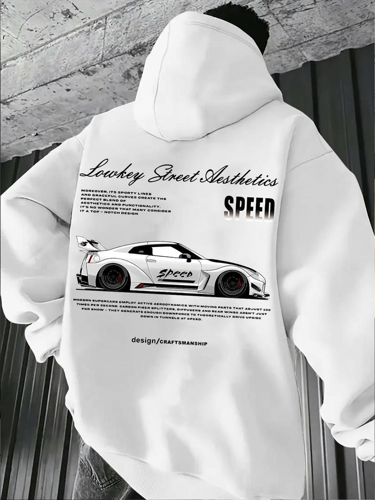 Retro Racing Print Hooded Hip Hop Pullover Sweatshirt - Loose BF Style Hoodie