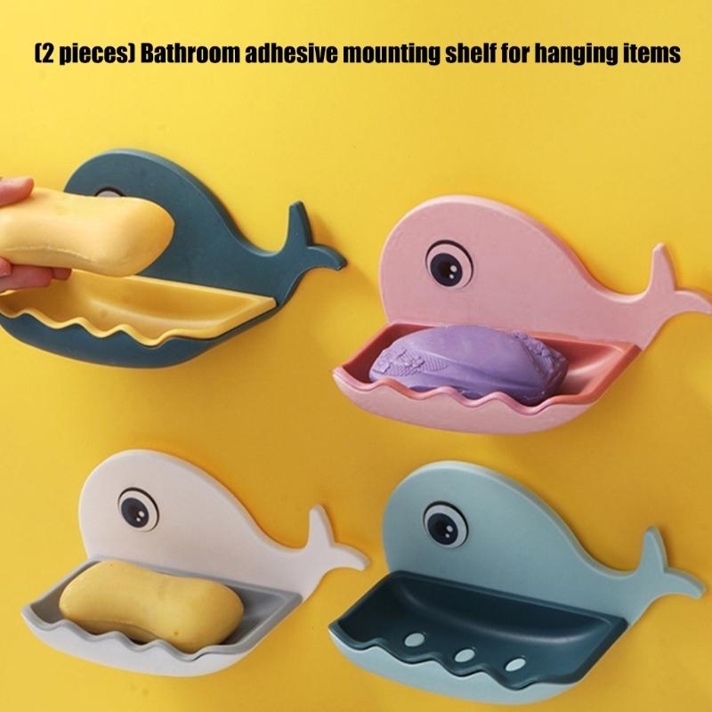 Modern Whale Shape Soap Holder For Bathroom Adhesive Mounting No Tools Required Plastic Waterproof Shelf Soap Dish