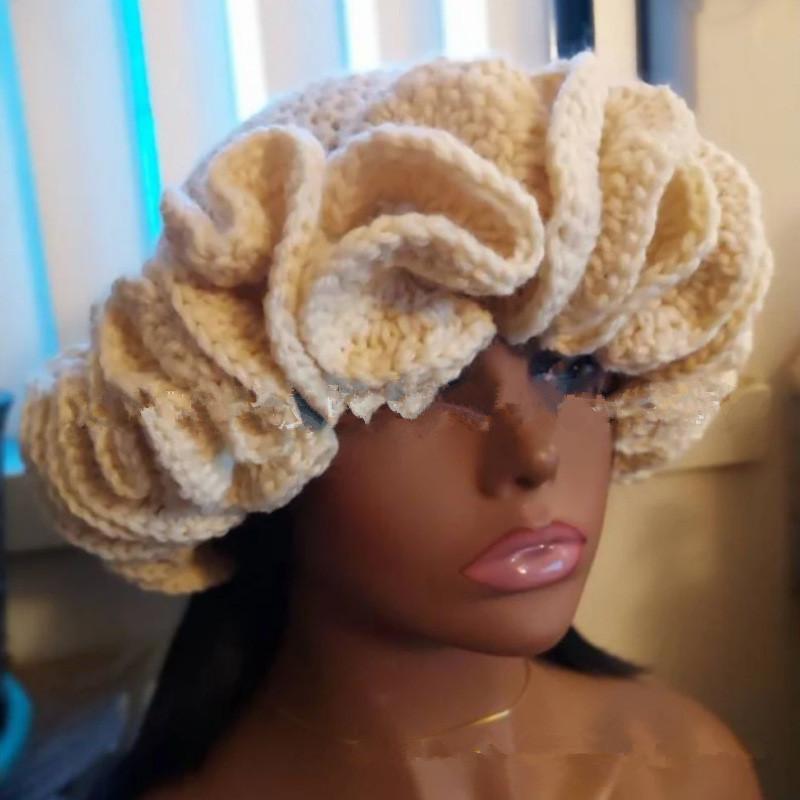 NEW Women Crochet Bucket Hats Y2k Fashion Pleated Ruffles Knitted Hat