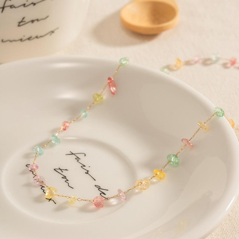 Women Colored Natural Stone Beaded Necklace And Bracelet Set Light Luxury Fashion Jewelry