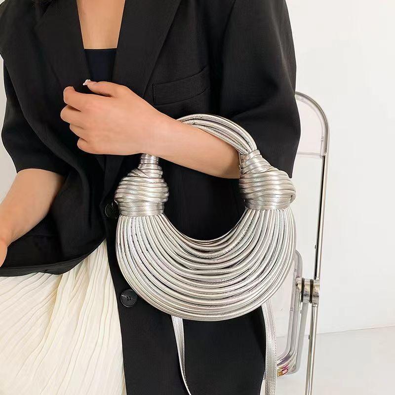 Handbags For Women New Gold Luxury Designer Handwoven Noodle Bags Rope Knotted Pulled Hobo Silver Evening Clutch Chic