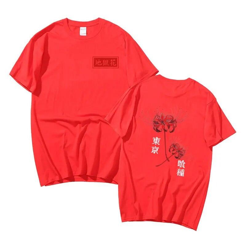 Japanese Unisexga Unisex Women Fashion Kanekiken T-shirts Anime Tokyo Ghoul Spider Lily Print Tshirt Unisex Women Harajuku Casual T Shirt