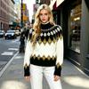 Fall Winter Women's Fair Isle Pattern Half Turtleneck Sweater, Loose Soft Rhombus Jacquard Knit Lazy Top