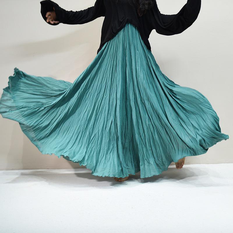 Pleated Cotton Linen Textured Midi Skirt, Women's Spring/Summer 20256 Collection, Large Hem, Floor-Length, Simple Design.