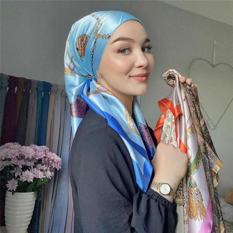 90*90cm Casualowa Moda Drukowana Flora Kwadratowe Szale Szaliki Satynowa Damska Chustka Apaszka Damska Opaska na Głowę