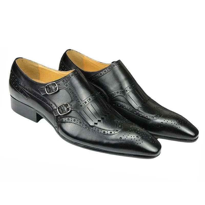 Fashion Men's Luxury Leather Shoes Top Layer Cowhide Pointed Toe British Business Formal Wedding Office Shoes