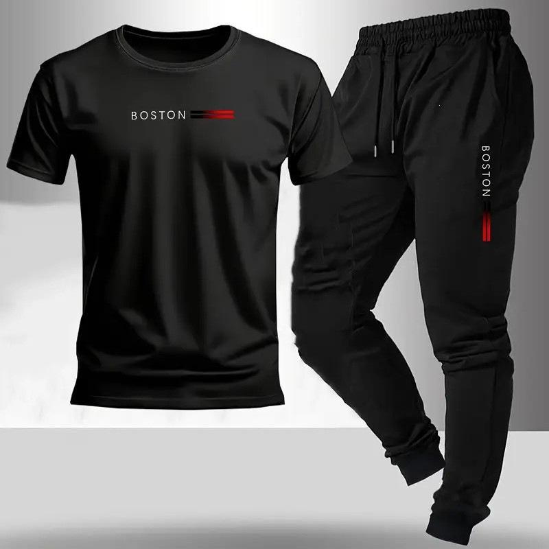 Men's Summer Casual Short Sleeve Sports Set: Handsome Loose Trousers Two-Piece Outfit