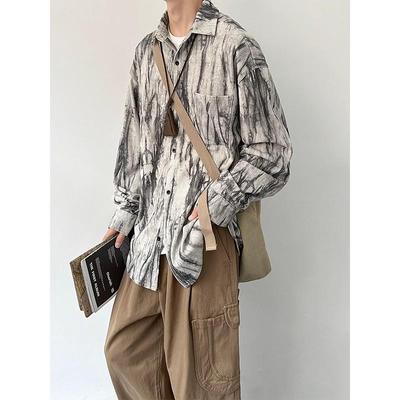 Men's Long Sleeve Ink Wash Tie-Dye Corduroy Shirt - 2024 Spring/Autumn Collection: High-End Loose-Fit Jacket
