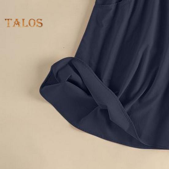 Women's Cotton Linen Summer Dress Round Neck Short Sleeve Midi Dress Loose Casual Beach Vacation Flowy Dress with Pockets