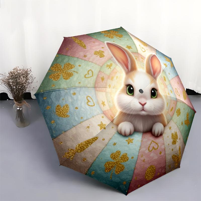 1 st Automatiskt Fällbart Paraply - Tecknat Mönster, Bärbar & Vikbar Design med 8 Ribbor, Jul- Födelsedagspresenter