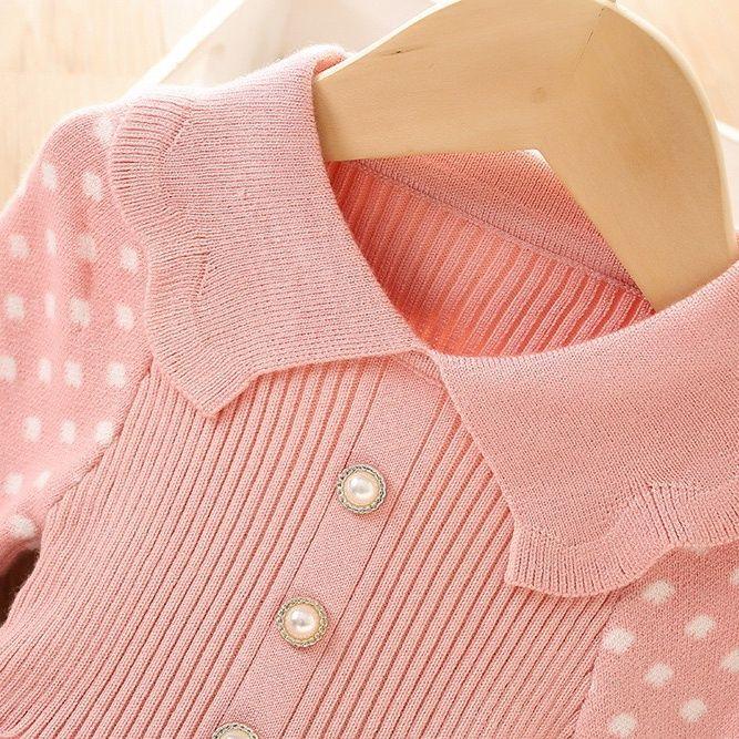 Jarní Dívčí Pletení Dlouhé Rukávy Splétání Šaty Podzimní Nová Dívka Dětská Mašle Módní Šaty Vánoční Oblečení