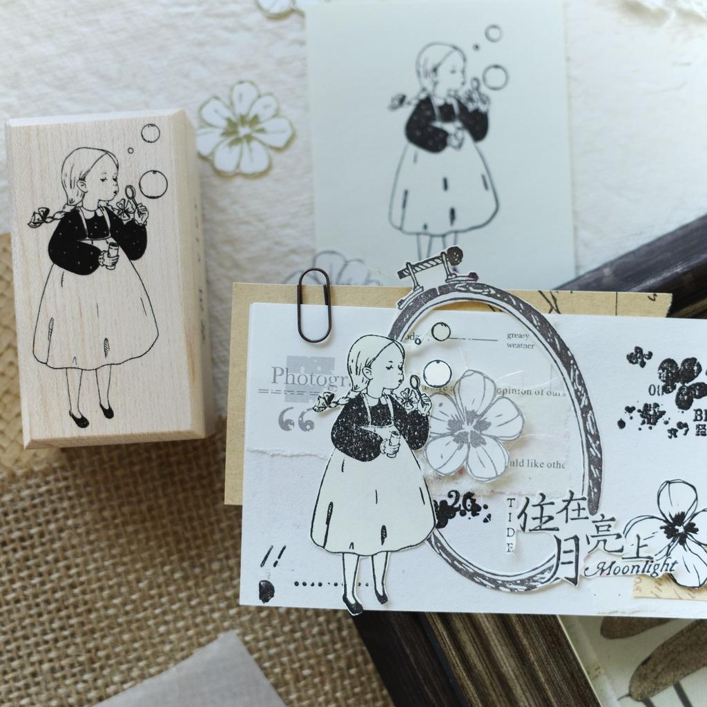 Little Girl Journal Stamps Scrapbooking  Series, Red Rubber, All Maple Can Be Versatile Small Flowers Yier Studio