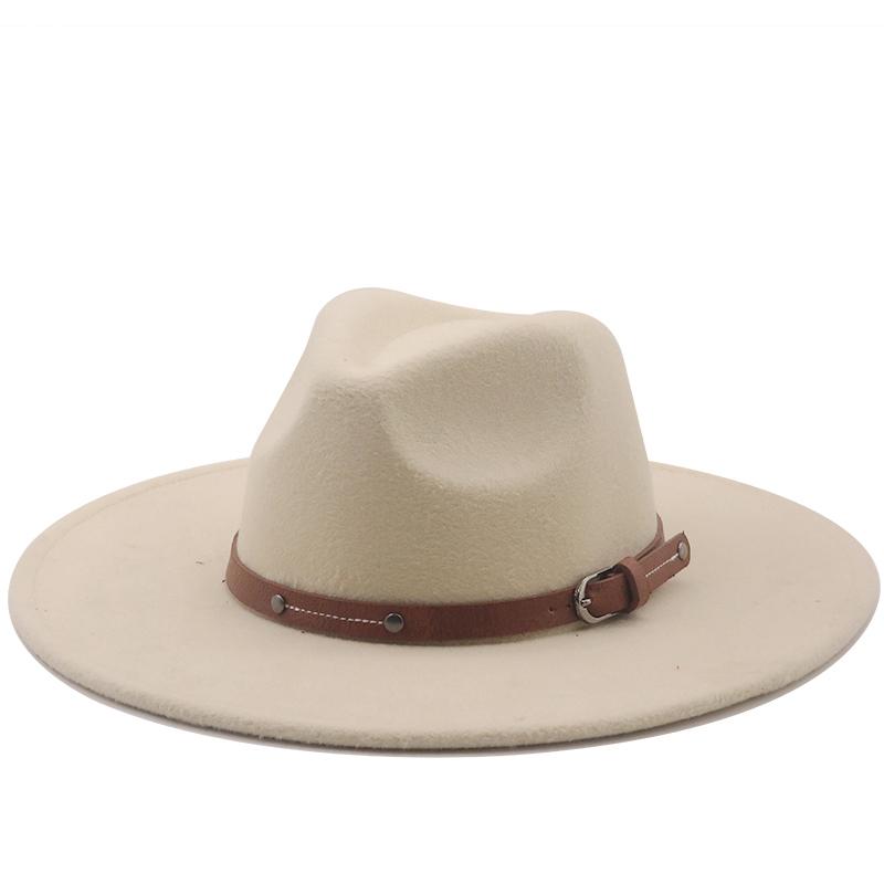 Simple 9.5CM Women Men Big Wide Brim Wool Fedora Hat British Style Winter Gentleman Elegant Lady Jazz Church Hats