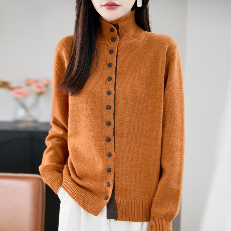 2025 Autumn/Winter Women's Soft Raccoon Fur Stand Collar Single-Breasted Sweater