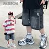 Streetwear Jungen Zerrissene Jeansshorts Schwarz Sommer Locker Lässig Knielang Alter 5-14 Jahre Kinder Mode