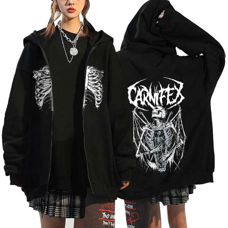 Fall Winter Trend Vintage Pattern Print Fleece Hoodie Zipper Men's Women's Loose Jacket Fashion Gothic Hip Hop Style Sweatshirt