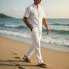 Men’s European Size Linen Summer Sportswear Set: Short-Sleeve Shirt & Pants