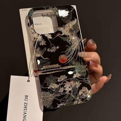 Dzirkstošais mirdzošais ķīniešu stila ainavas celtņa tālruņa korpuss iPhone 13 14 15 16 Pro Max mīkstajam vāciņam