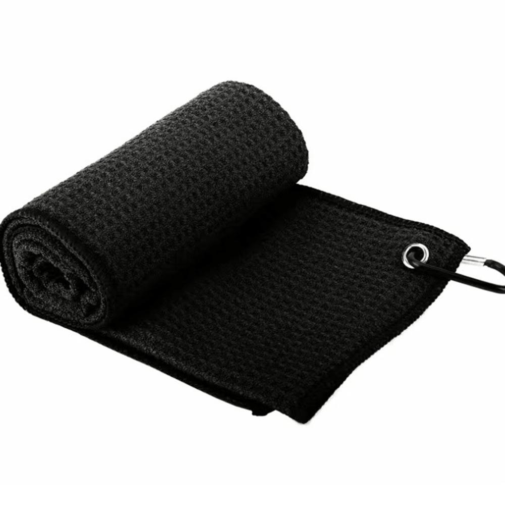 

30 x 50cm Microfiber Golf Towel with Clip, Waffle Pattern Golf Cleaning Towel Black