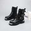 Punk Black Locomotive Trend  Spring High Top Metal Cowboy Height Medium Leather Motorcycle Boots