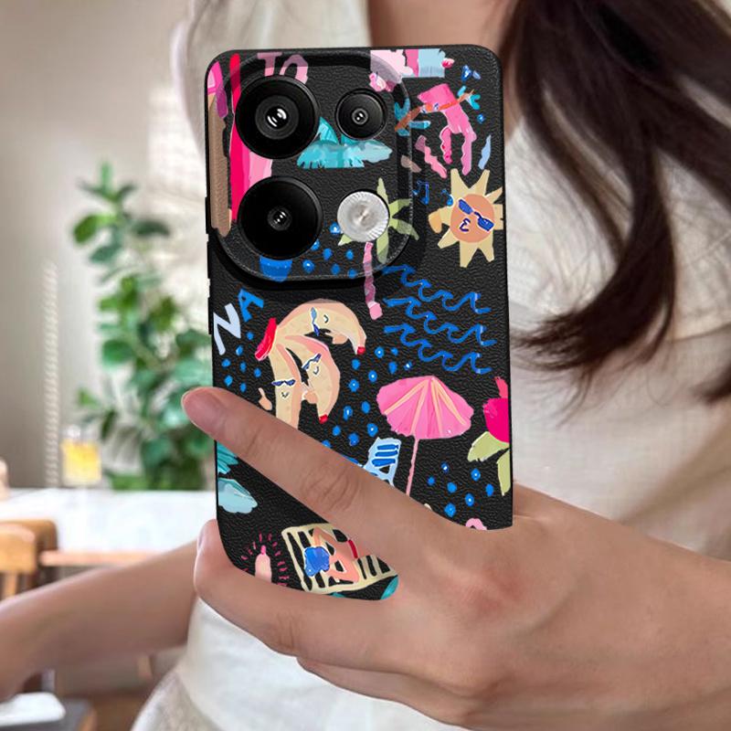 Kreslený pouzdro na malování na dovolenou pro Xiaomi Redmi Note 14 13 Pro 5G 4G 12 11 Funda Xiaomi 14T 13T 11T Pro Silikonový kryt s koženou texturou