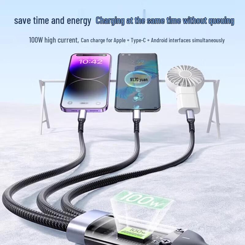 6A 240W Three-in-One Super Fast Charging Cable for Huawei, Honor, Vivo, Xiaomi, OP, Android