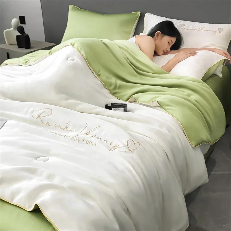 Washable Summer Quilts Ice Silk Air Conditioning Quilt Adult Kids Duvet Home Textiles Luxury Bedding Queen King Size Blanket