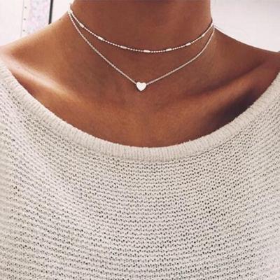 1 Stück Halskette Boho Silber Halsband Doppelkette Schmuck Damen Perlen Halskette