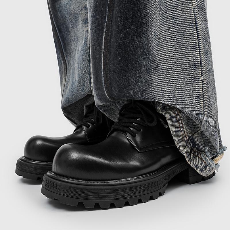 Men's Derby Thick soled Leather Shoes Minimalist British casual style Party Business Office High quality shoes Black Versatile