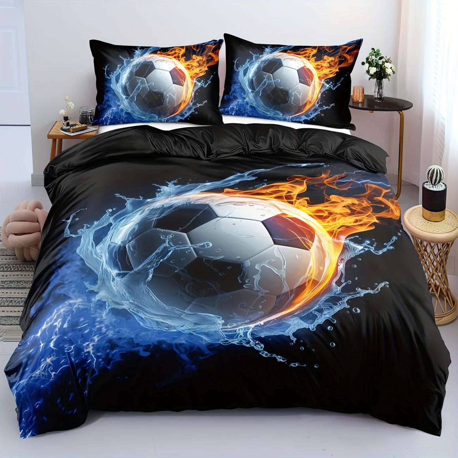 

3/2pcs Duvet Cover Set, Football Duvet Cover Set for Single Bed, Football Room Decor Bedding, Boys Sports Duvet Cover for Single Bed 200x200cm