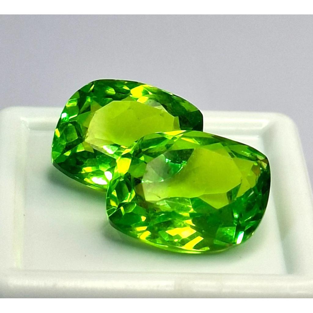 21-23 Ct Natural Peridot Green Fancy Cut Pair Fabulous Certified Loose Gemstone