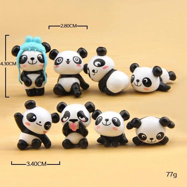 8 ks/sada roztomilé pandy DIY mikro krajinářské figurky dekorace PVC vtipná krásná mini ozdoba